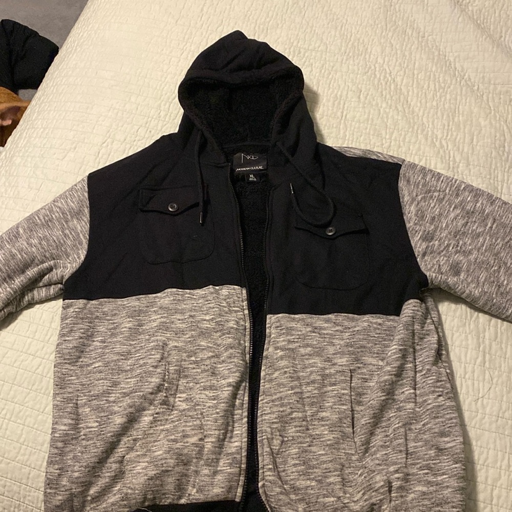 Gray and black zip up hoodie XL